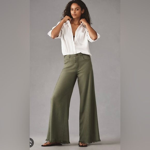 THE ADI MID-RISE FRAYED RELAXED FLARE PANTS BY PILCRO: LINEN EDITION - Picture 1 of 6